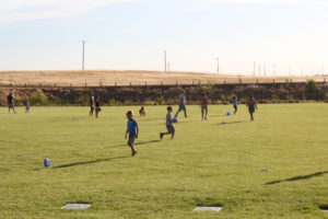 families playing at hillside park